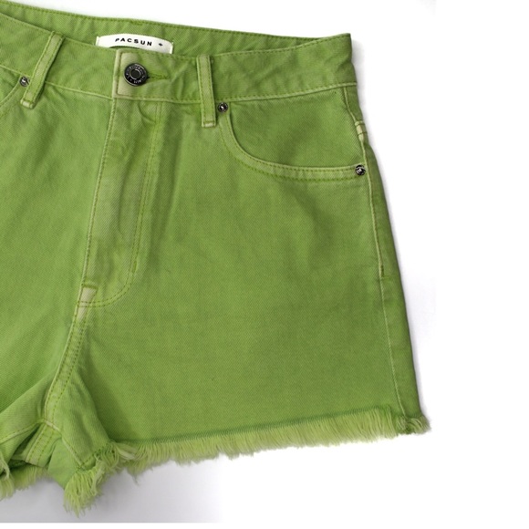 NWOT PacSun Ultra High Rise Festival Washed Lime Green Dyed Shorts 25 0 - Picture 5 of 8